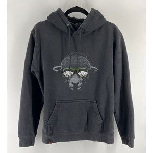 Global Culture New Zealand Black‎ Hoodie Sheep In Sunglasses Sz S  *Flaws*